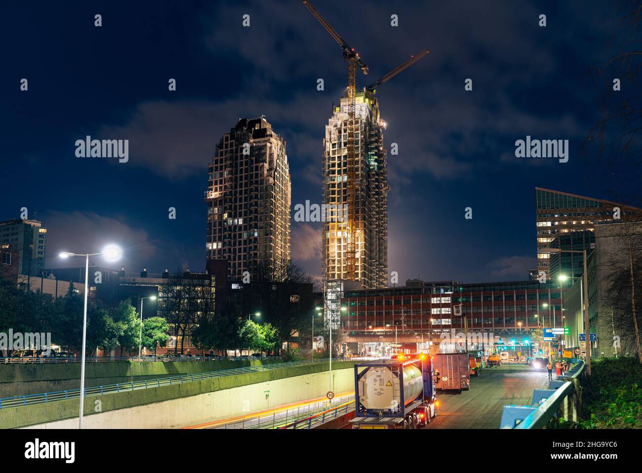Construction of skyscrapers in the city of The Hague, The Netherlands. New apartment complex