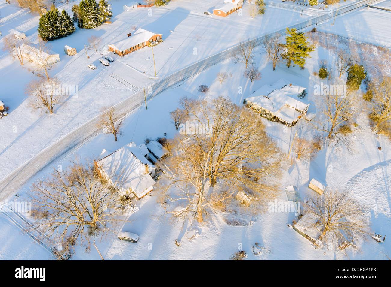 Wonderful winter scenery with houses in South Carolina small town snowy