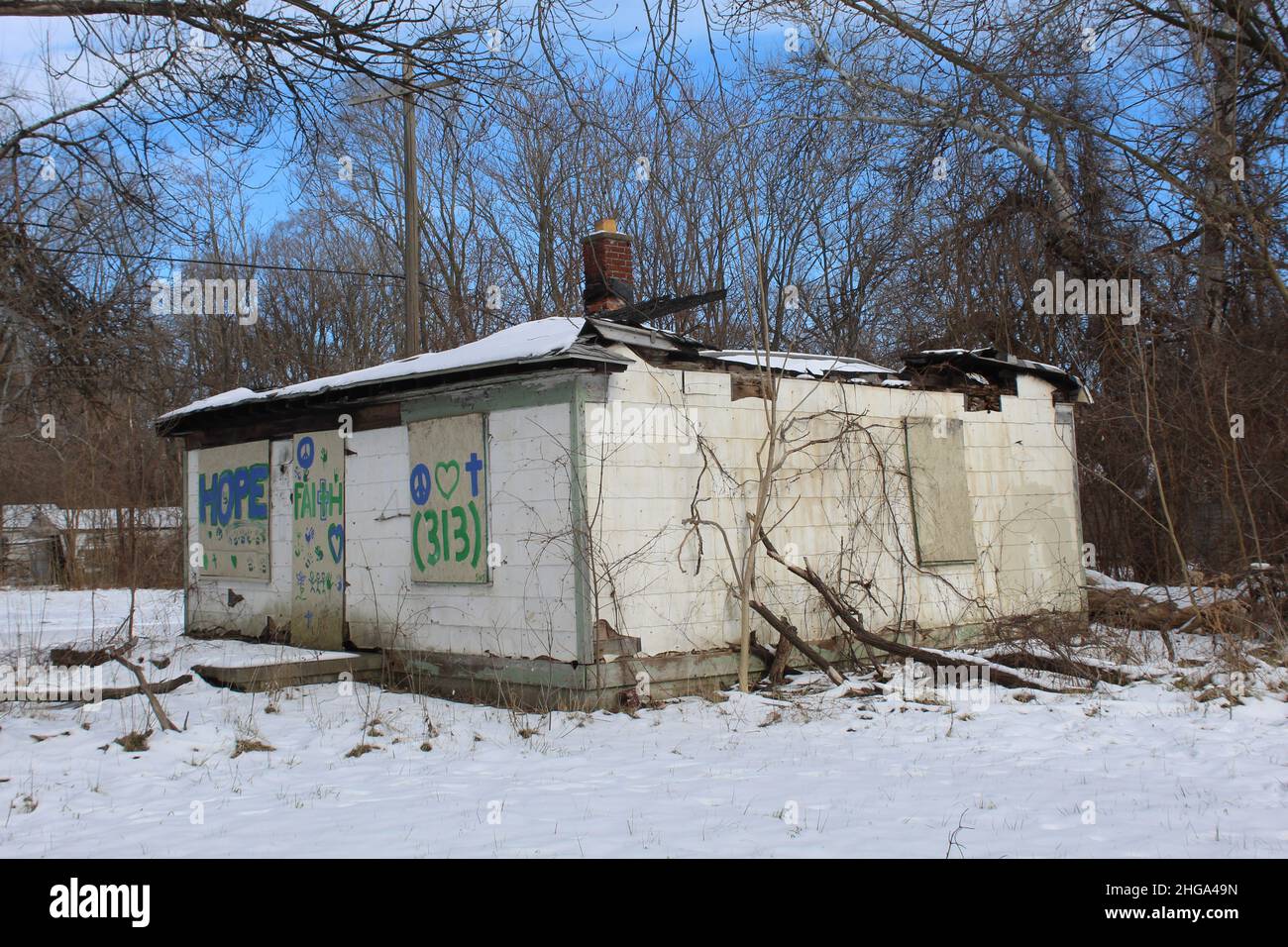 Abandoned home with street art in Detroit's Brightmoor neighborhood in ...