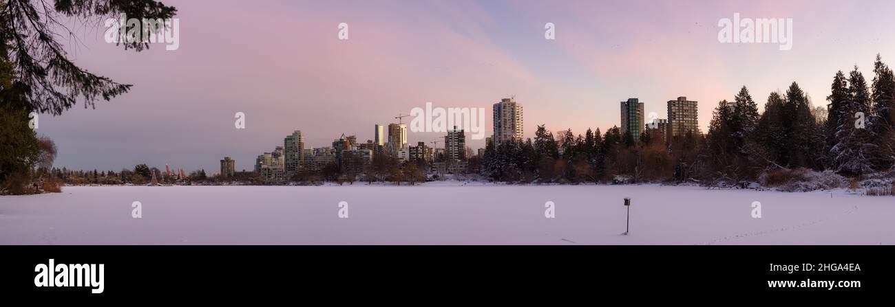 View of Lost Lagoon in famous Stanley Park in a modern city Stock Photo