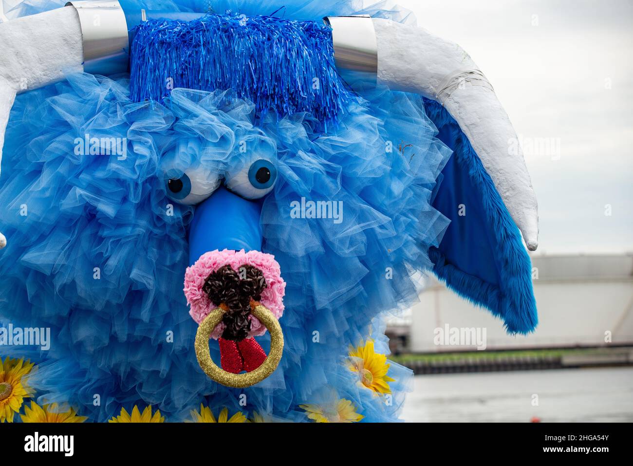 Babe the Blue Ox at the 2018 Baltimore Kinetic Sculpture Race--a funky, quirky, artsy event where teams of artists race human-powered sculptures. Stock Photo