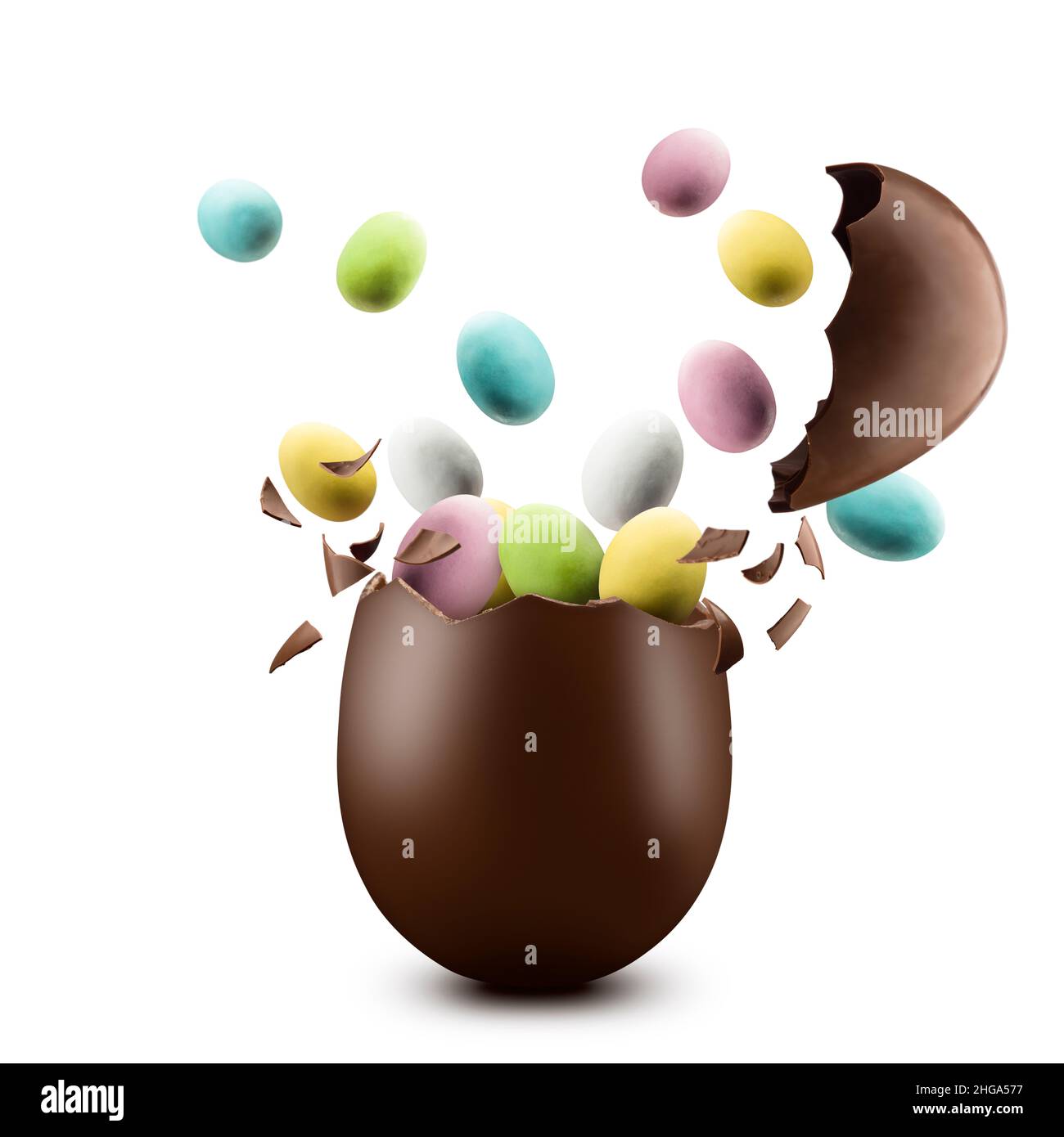 Chocolate easter egg with the top broken off Stock Photo - Alamy