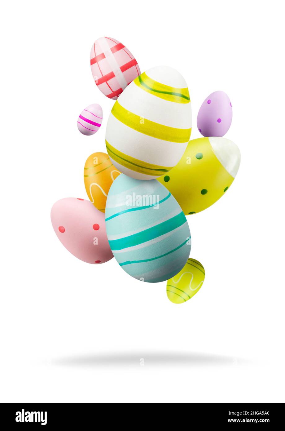 Easter eggs. Group of colored easter eggs jumping on white background Stock Photo