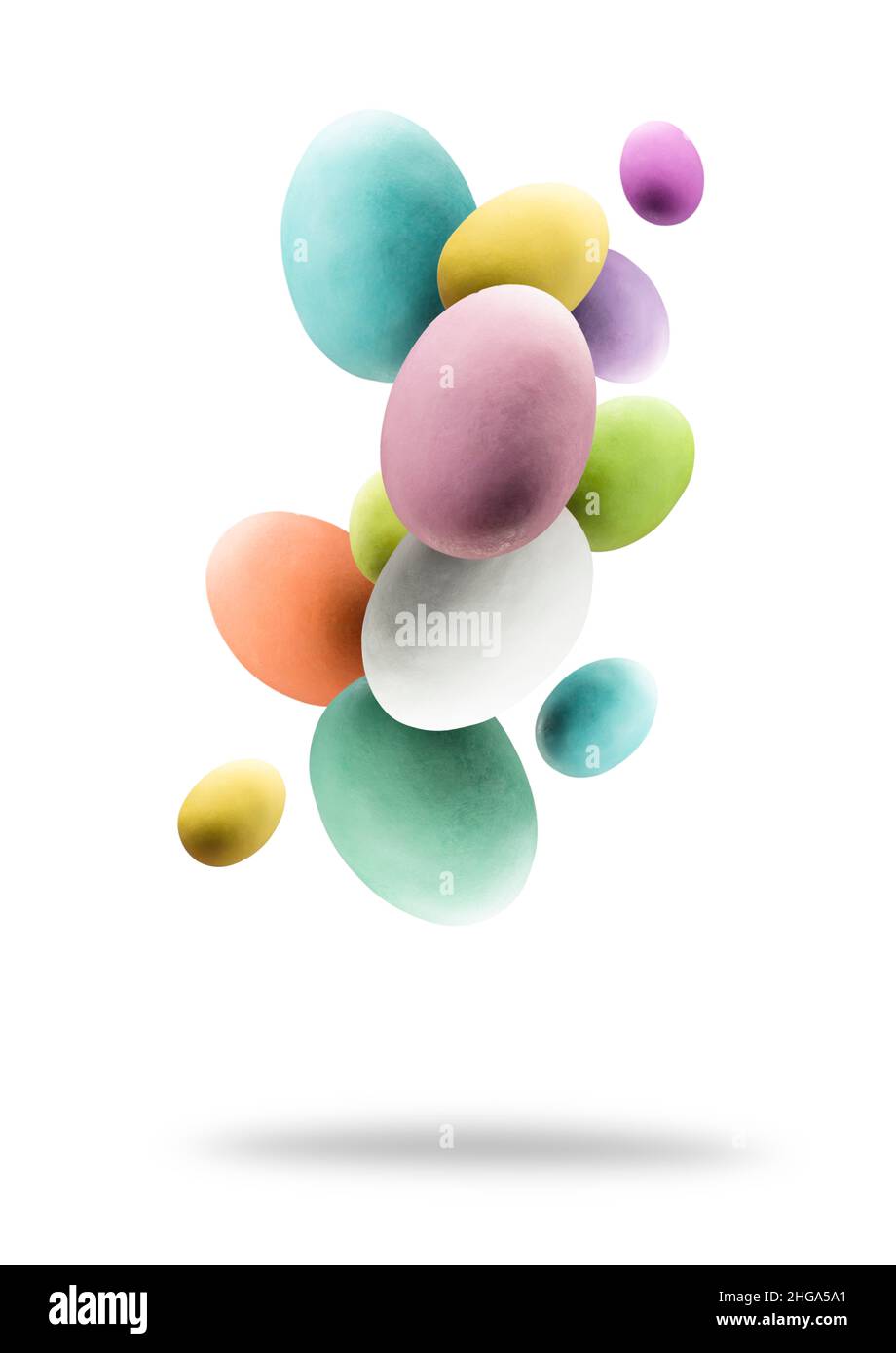 Easter eggs. Group of colored easter eggs jumping on white background Stock Photo