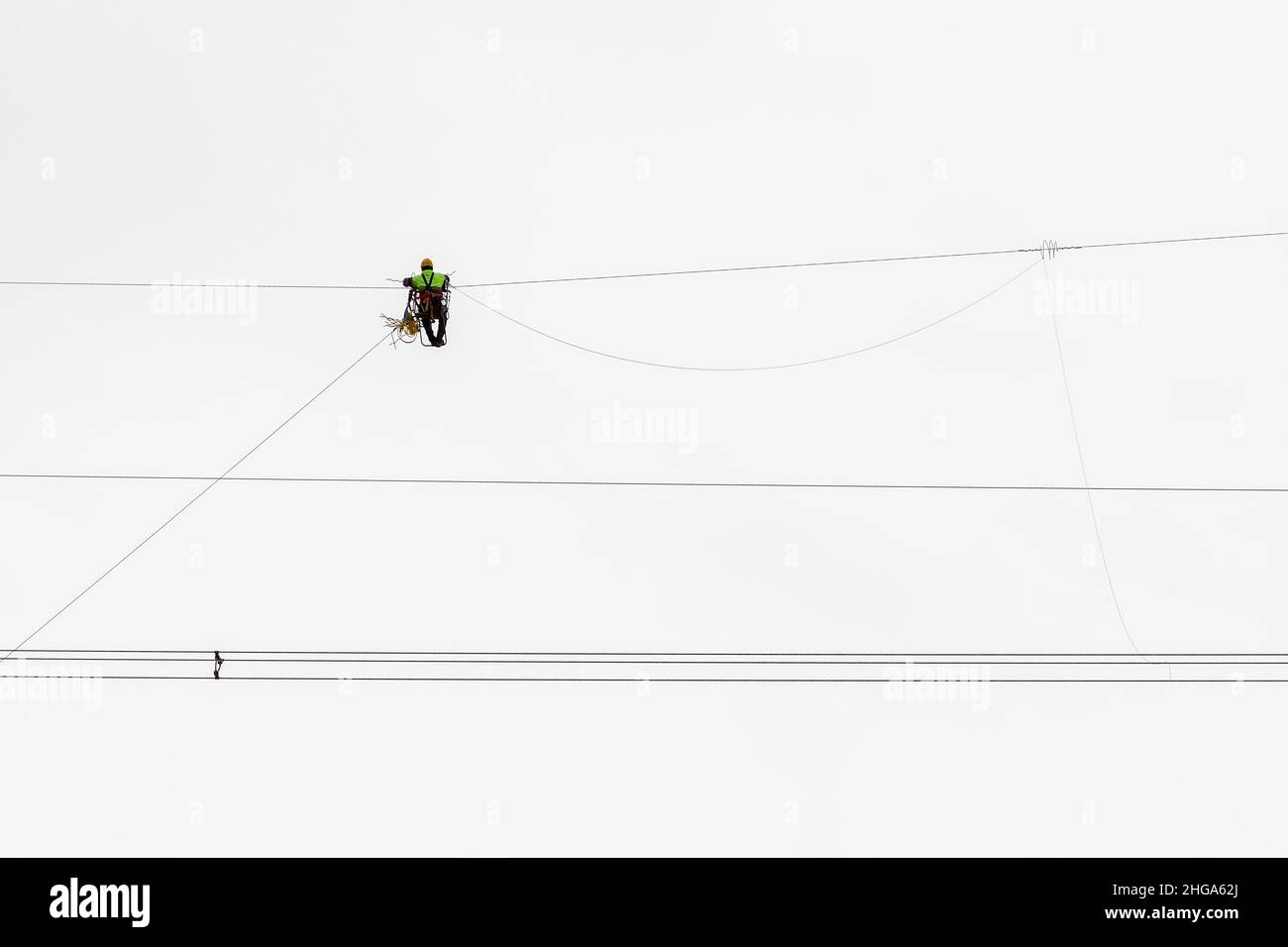 Installation and assembly of highrise electrical towers Stock Photo