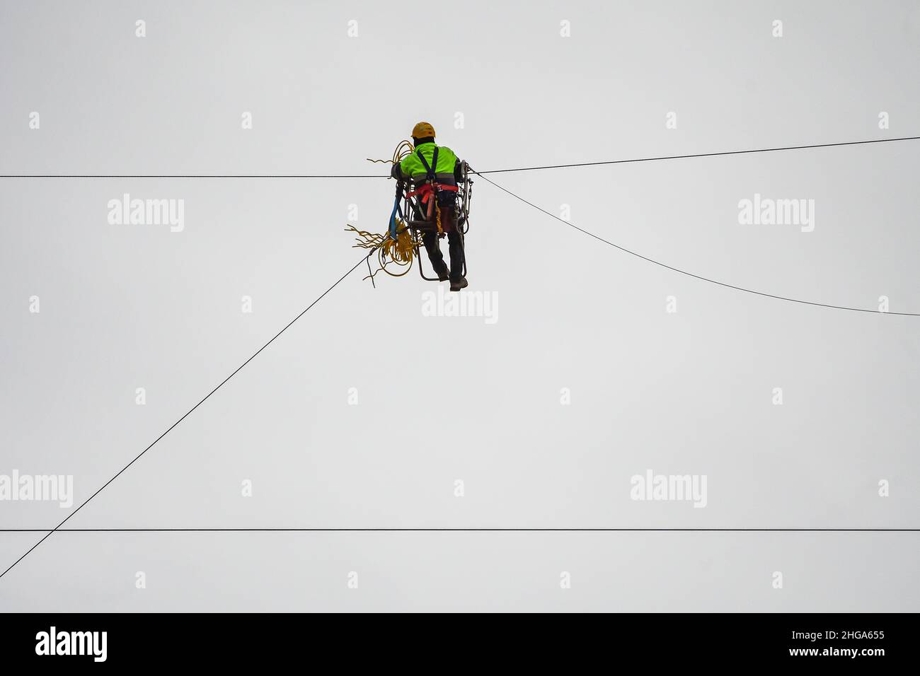 Installation and assembly of high-rise electrical towers Stock Photo ...