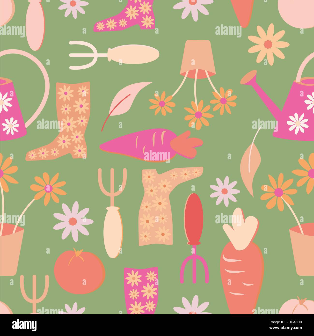 Seamless pattern gardening illustration Stock Photo