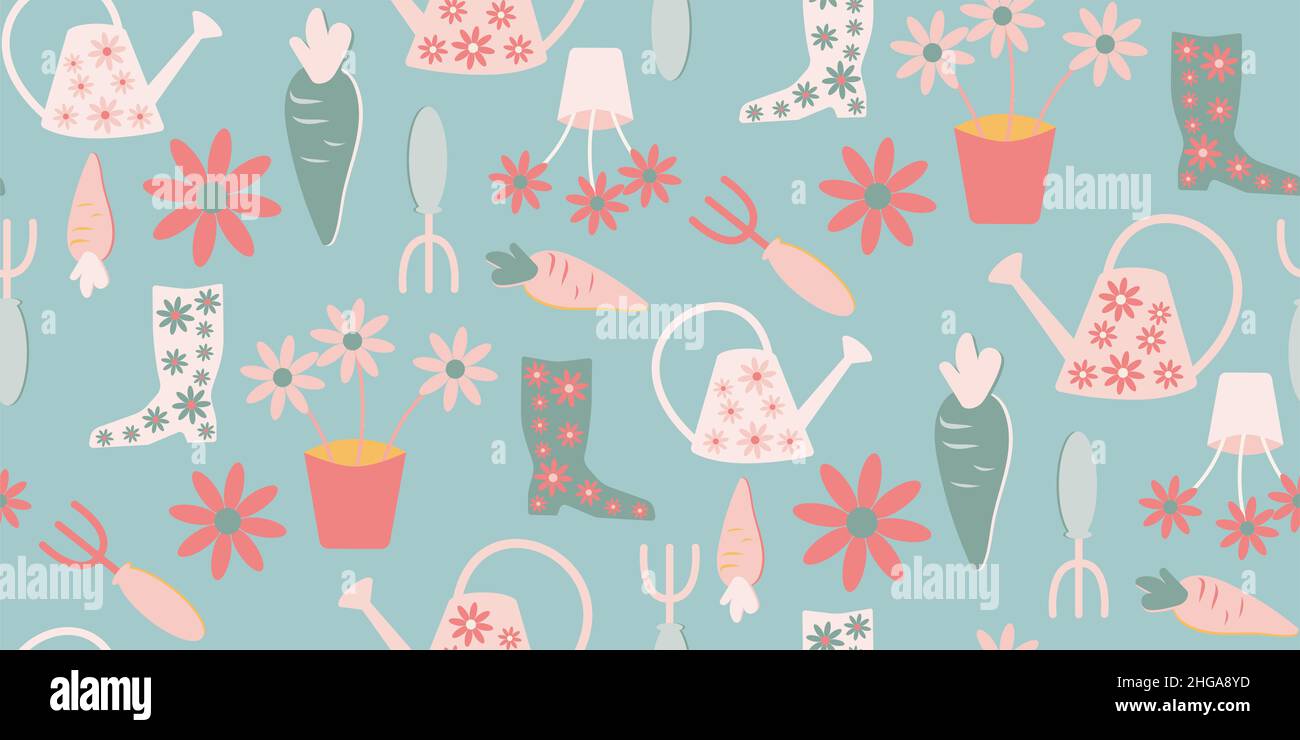 Seamless pattern gardening illustration Stock Photo