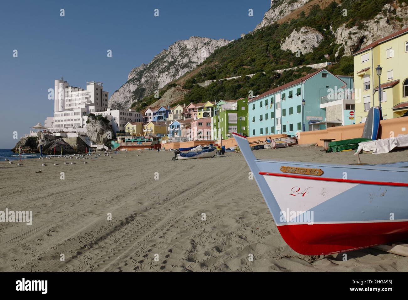 Catalan Bay, a bay and fishing village on the east coast of Gibraltar, including Caleta Hotel, July 2021 Stock Photo