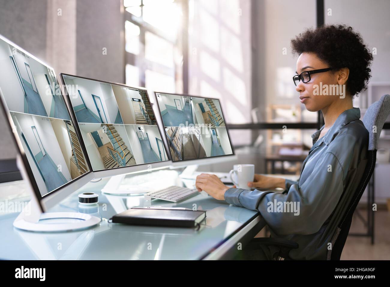 Office Security System And Video Cameras Management Stock Photo
