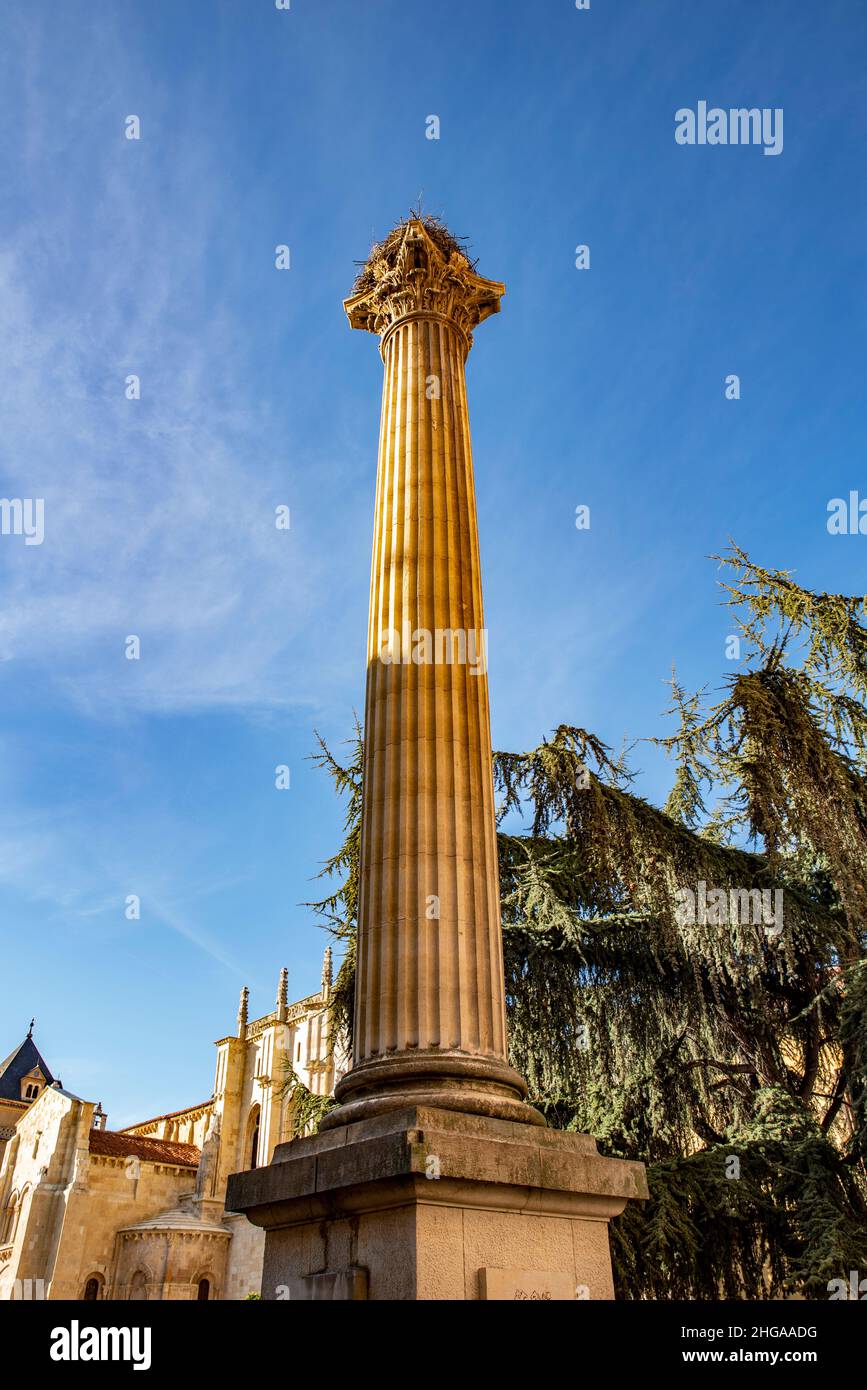 Commemorative Column to the Legio VII Gemina in Leon, Spain Stock Photo