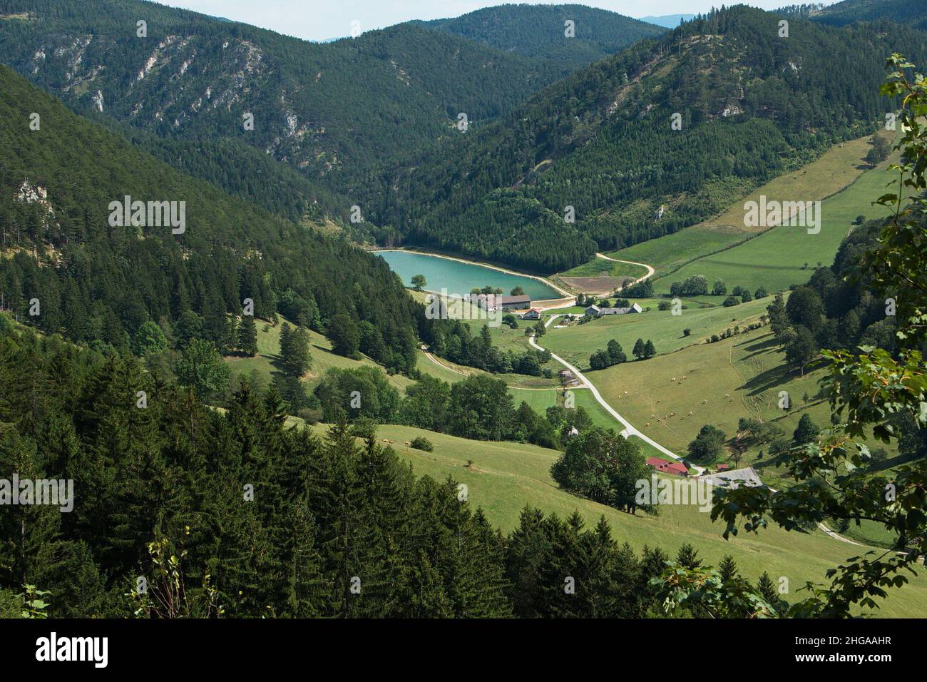View of Marias Landsee from the cogwheel railway on the Schneeberg in Lower Austria,Austria,Europe Stock Photo
