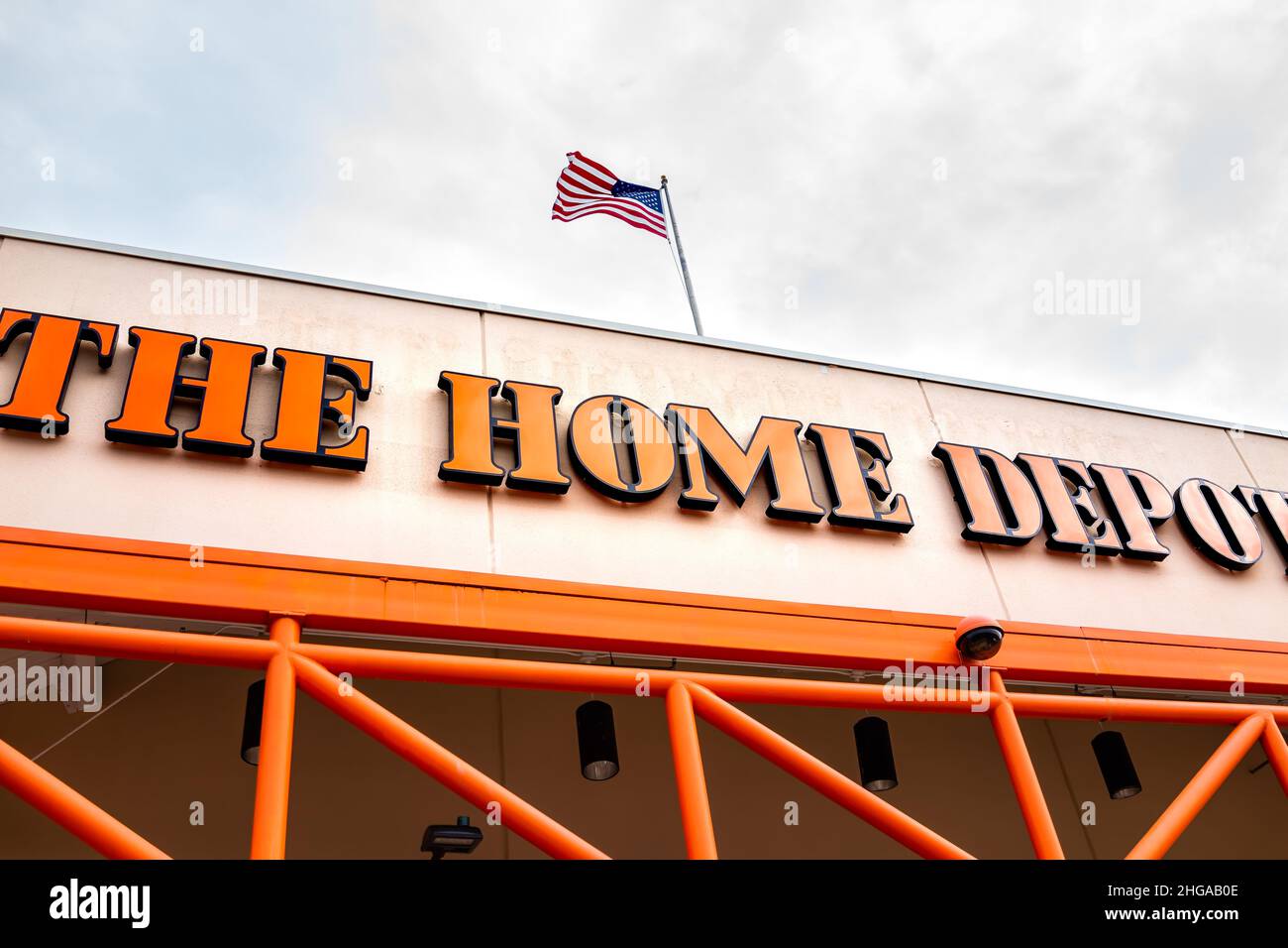 Naples, USA August 14, 2021 The Home Depot store sign on building in Naples, Florida strip