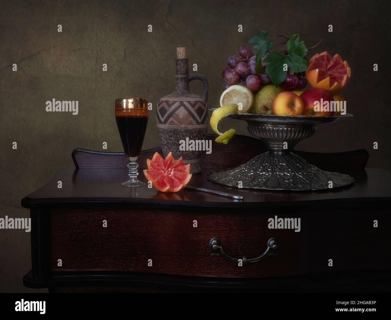 Still life with fruits and wine glass Stock Photo - Alamy