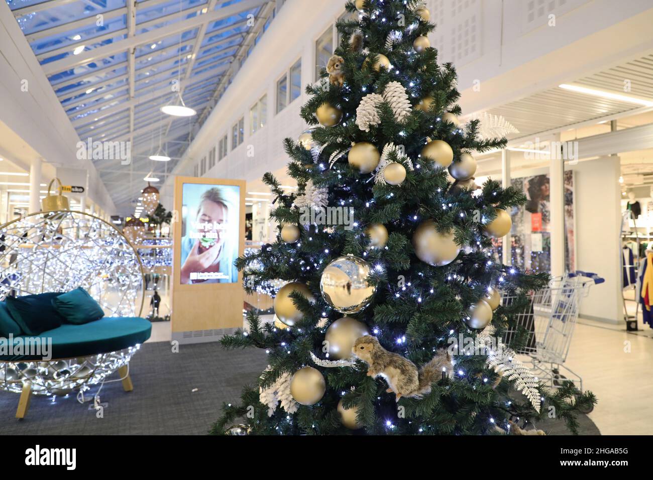 Christmas shopping in a mall in the city of Linköping, Sweden, during ...