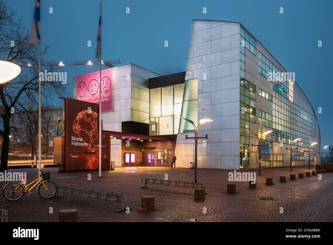 Helsinki, Finland. Evening Night View Of Kiasma Contemporary Art Museum