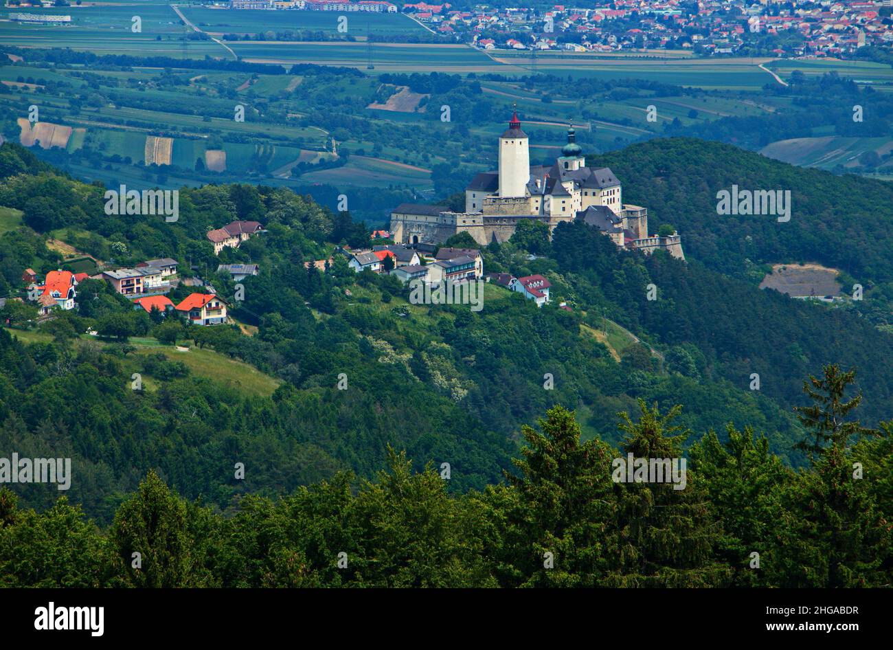 View of castle Forchtenstein from Rosalienberge in Burgenland,Austria,Europe Stock Photo
