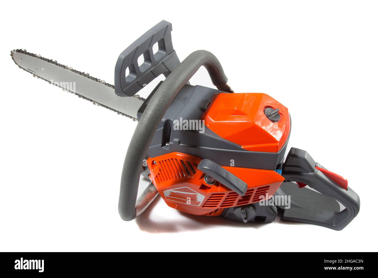 red new chainsaw Stock Photo