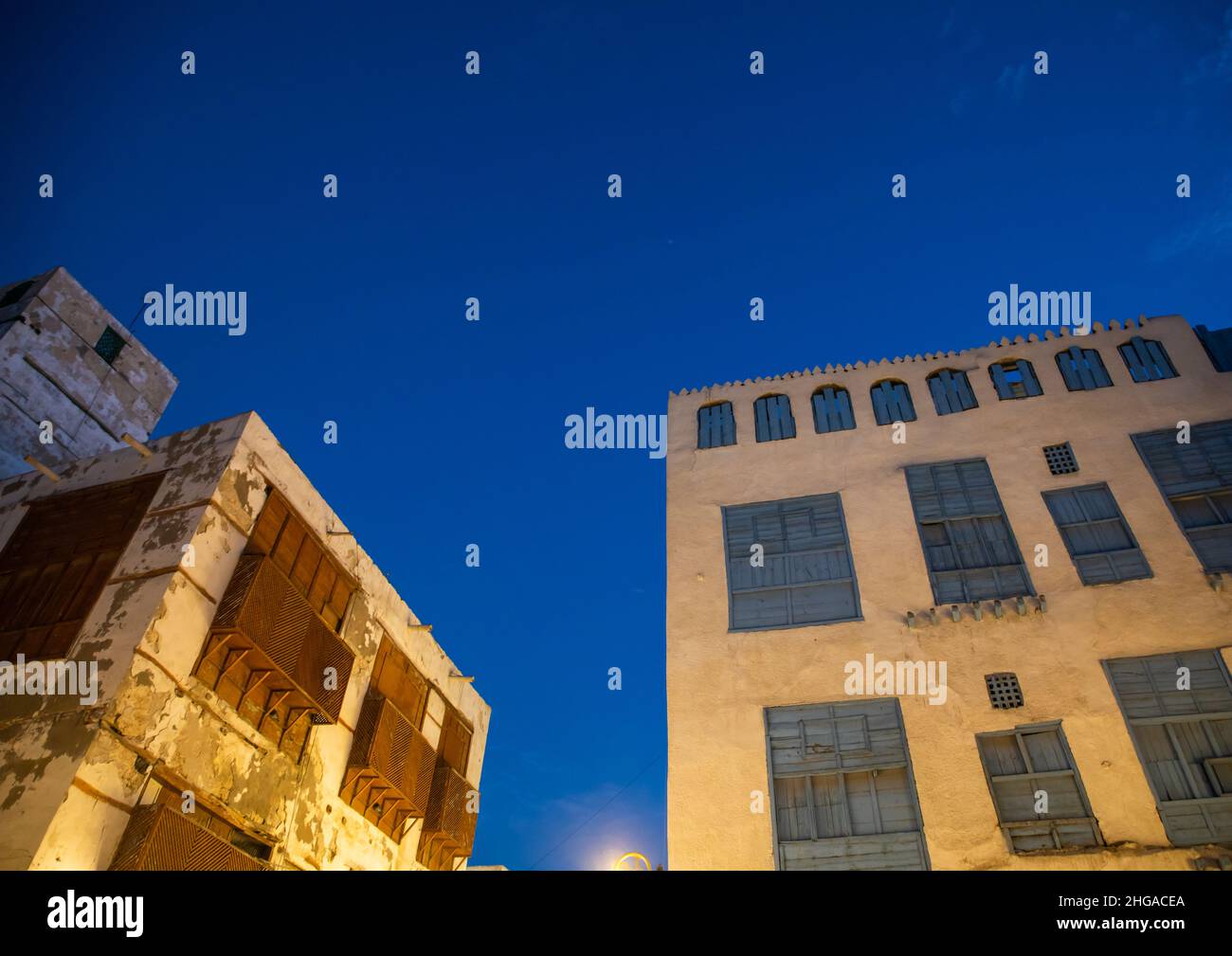 Old houses with wooden mashrabiya in alBalad quarter, Mecca province