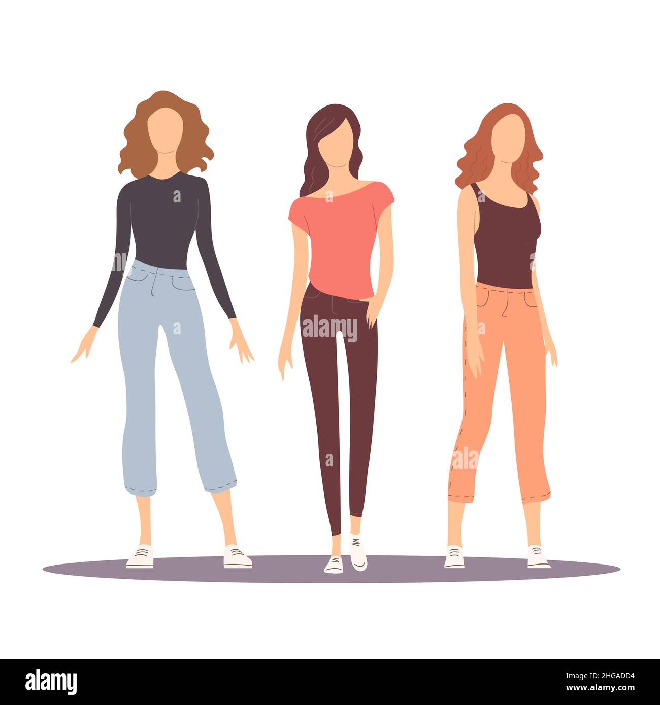 Beautiful modern girls in summer clothes. Fashion models. Vector isolated flat illustration. White background Stock Vector