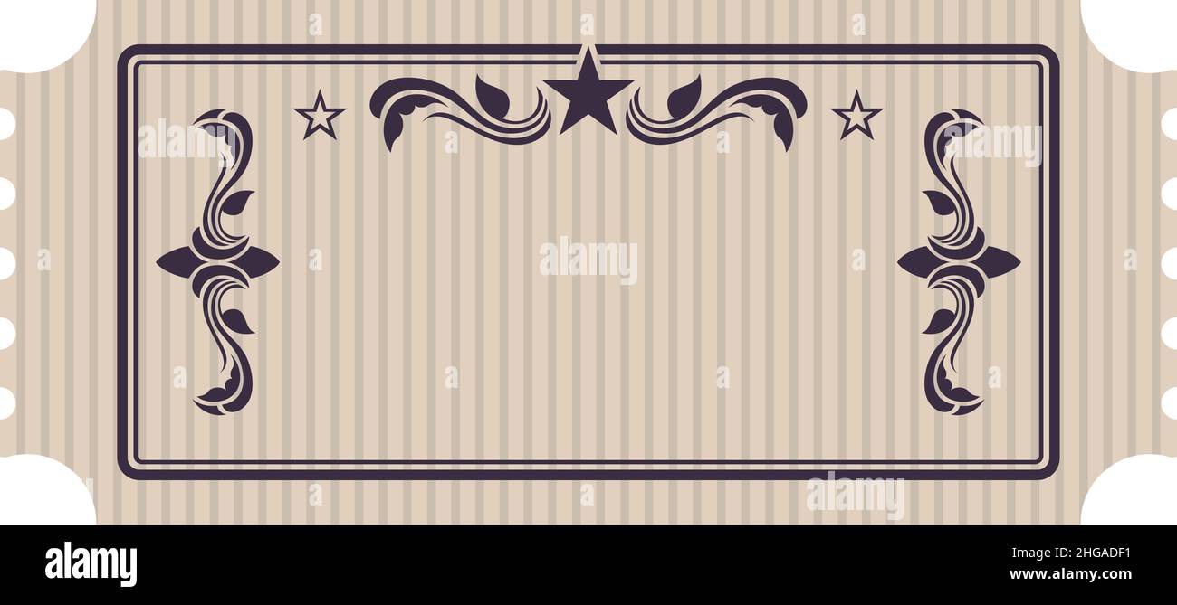 Vintage ticket mockup. Blank coupon template in retro decorative style
