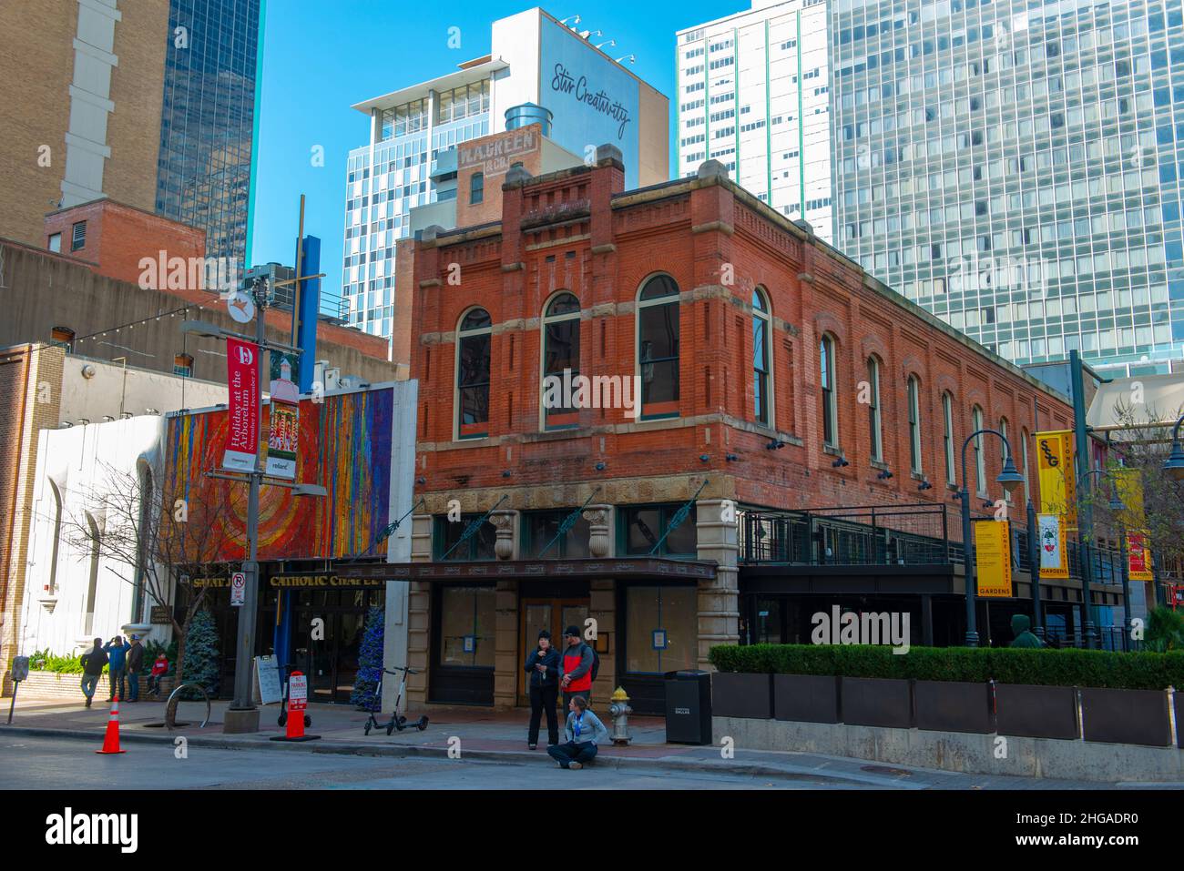 Historic commercial buildings at 1525 Main Street in downtown Dallas, Texas TX, USA. Stock Photo