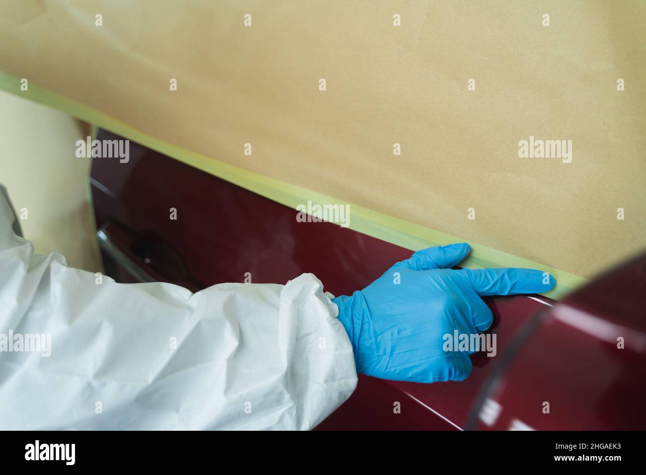 Masking car before painting or polishing Stock Photo Alamy