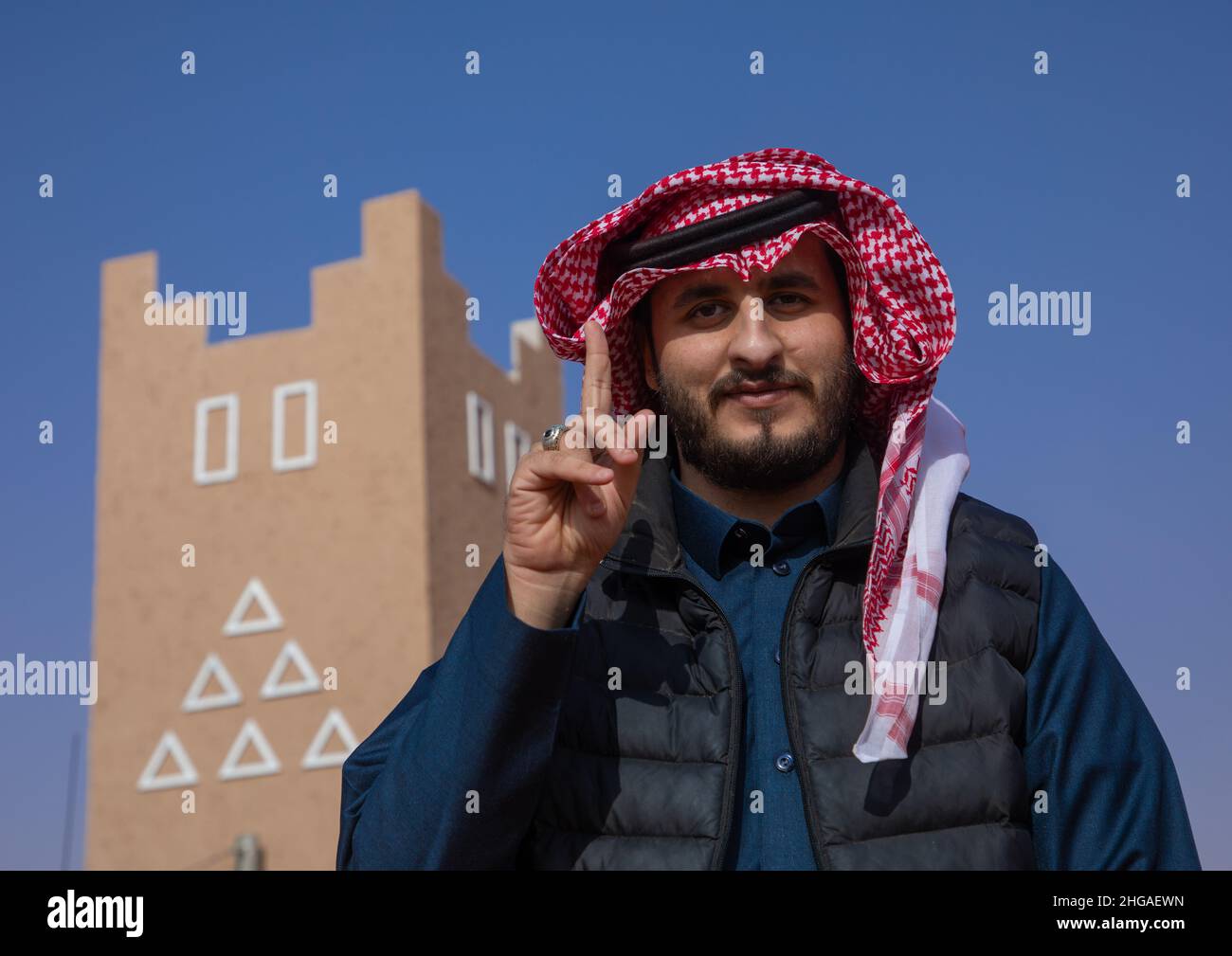Saudi man in King Abdul Aziz Camel Festival, Riyadh Province, Rimah, Saudi Arabia Stock Photo