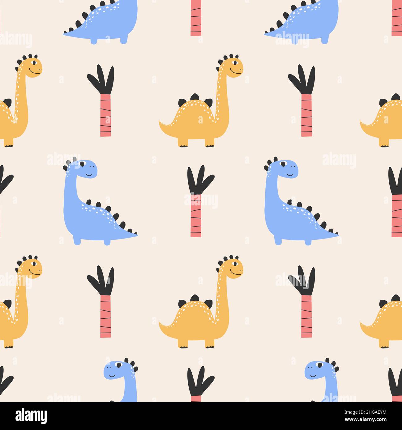 Cute dinosaur seamless patterns. Digital paper. Creative childish print Stock Vector