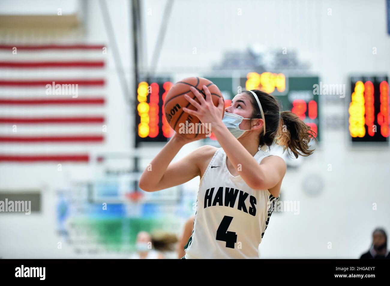 USA. Player pulling up for a shot that would give her team the lead. Stock Photo