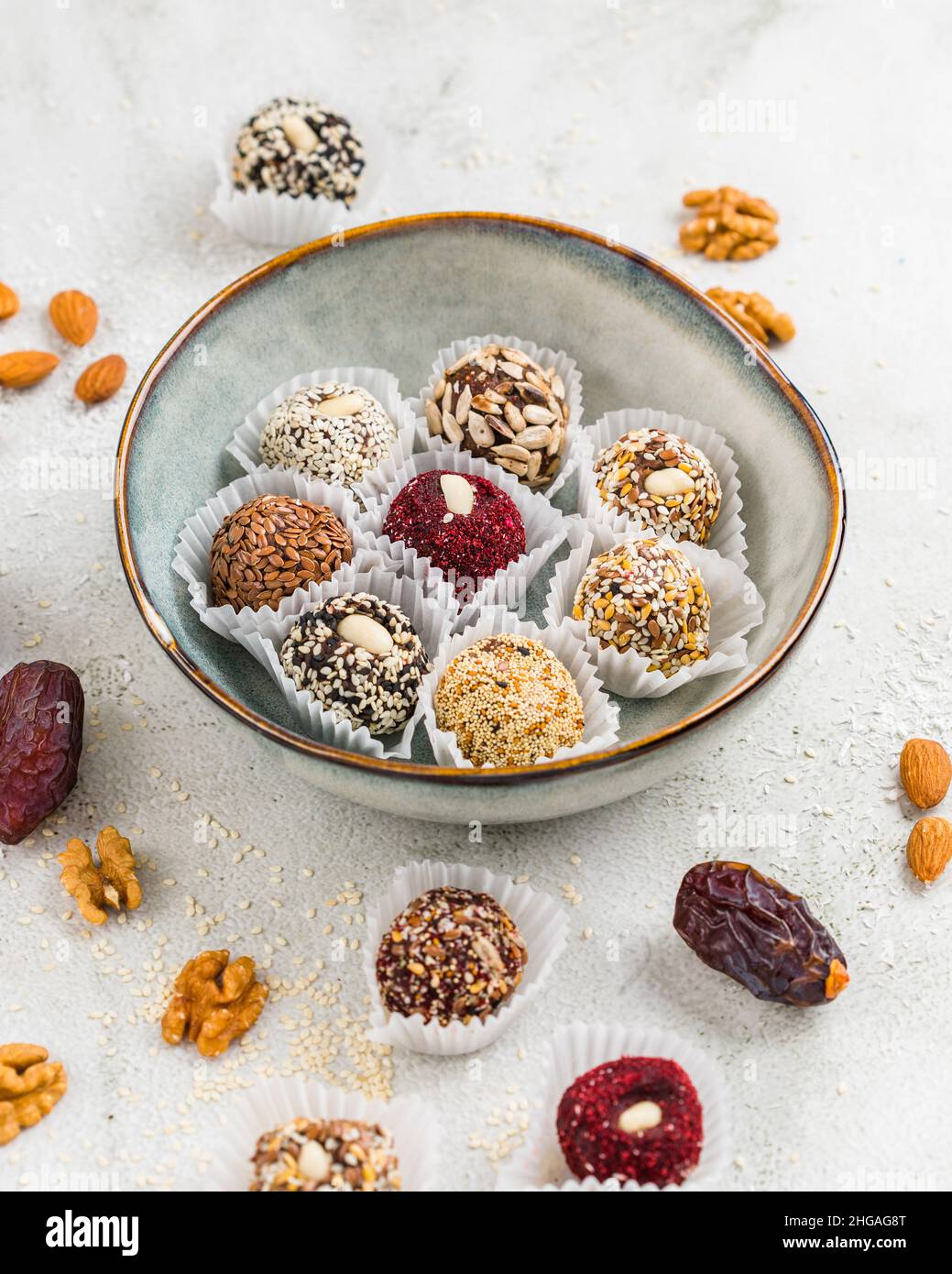 Healthy energy balls made of dried fruits and nuts. Healthy food Stock
