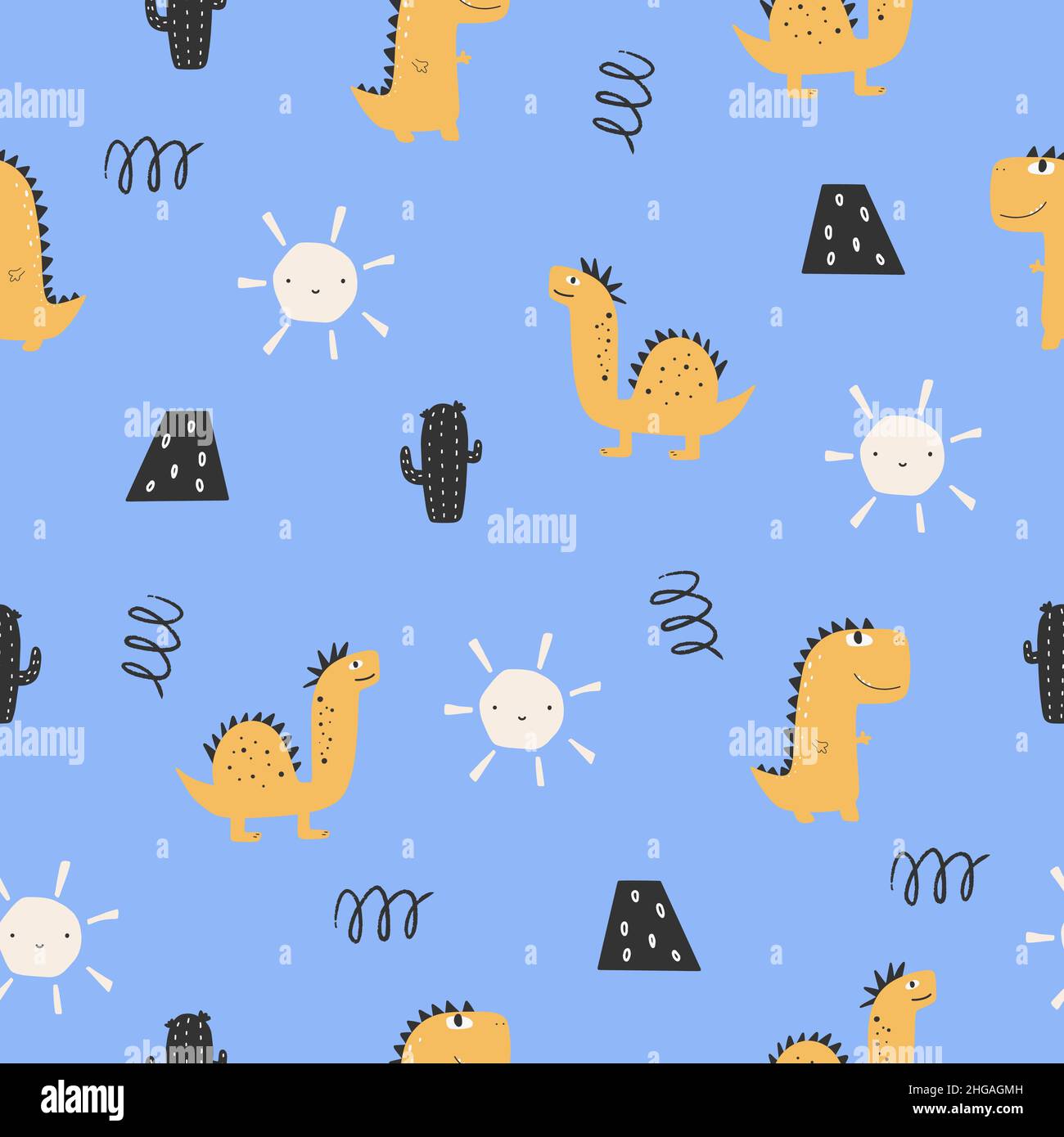 Cute dinosaur seamless patterns. Digital paper. Creative childish print Stock Vector