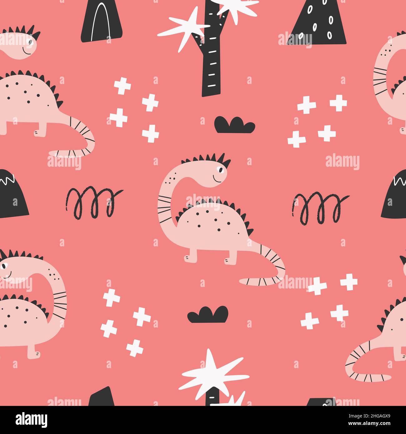Cute dinosaur seamless patterns. Digital paper. Creative childish print Stock Vector