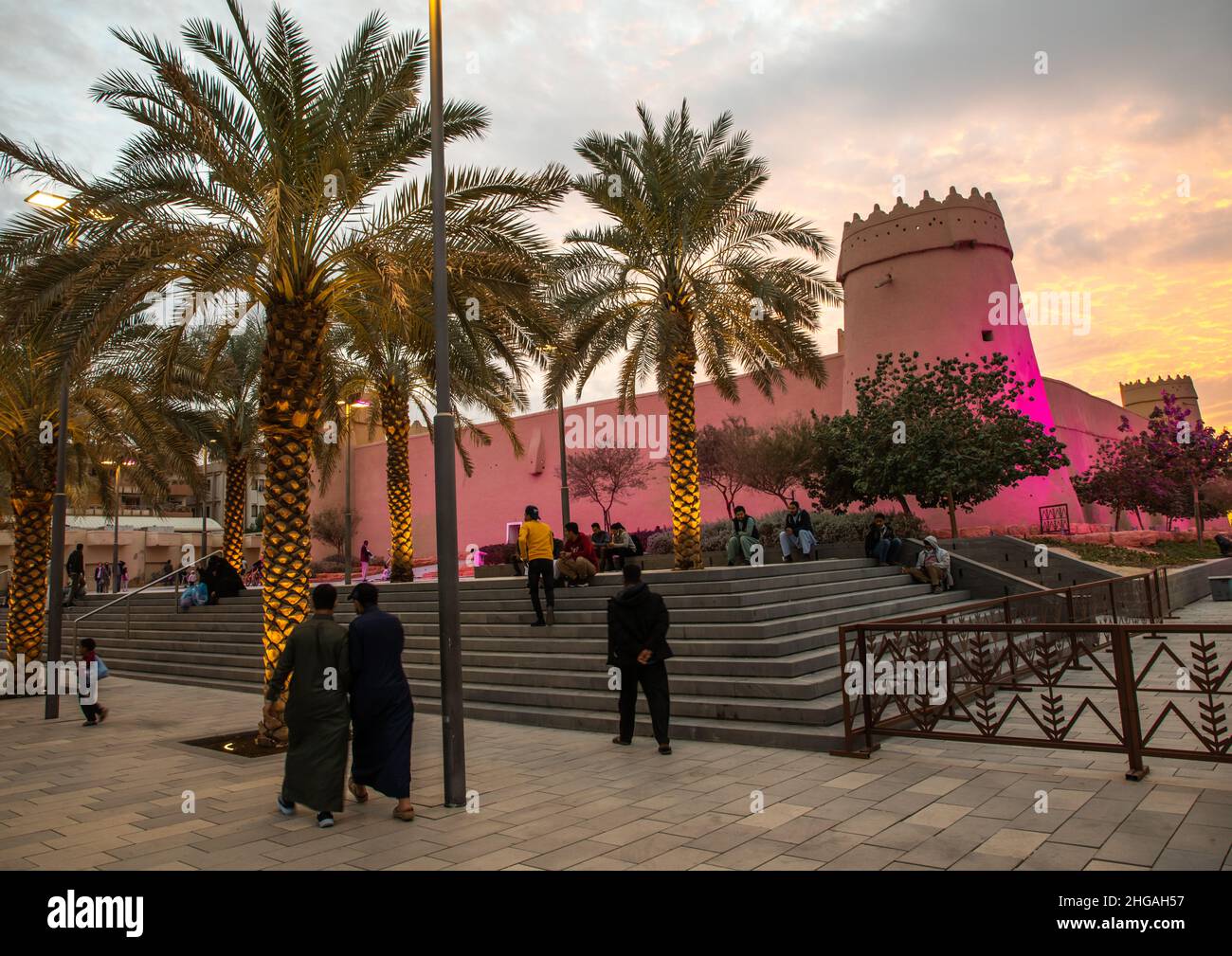 Musmak fort at dusk, Riyadh Province, Riyadh, Saudi Arabia Stock Photo