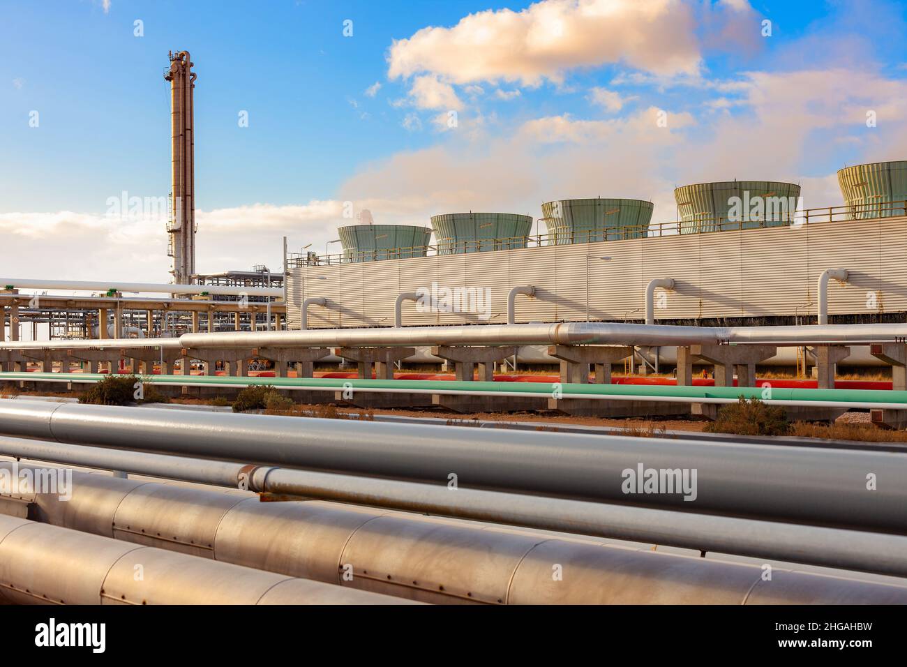 Pipelines in a  gas refinery plant. Stock Photo