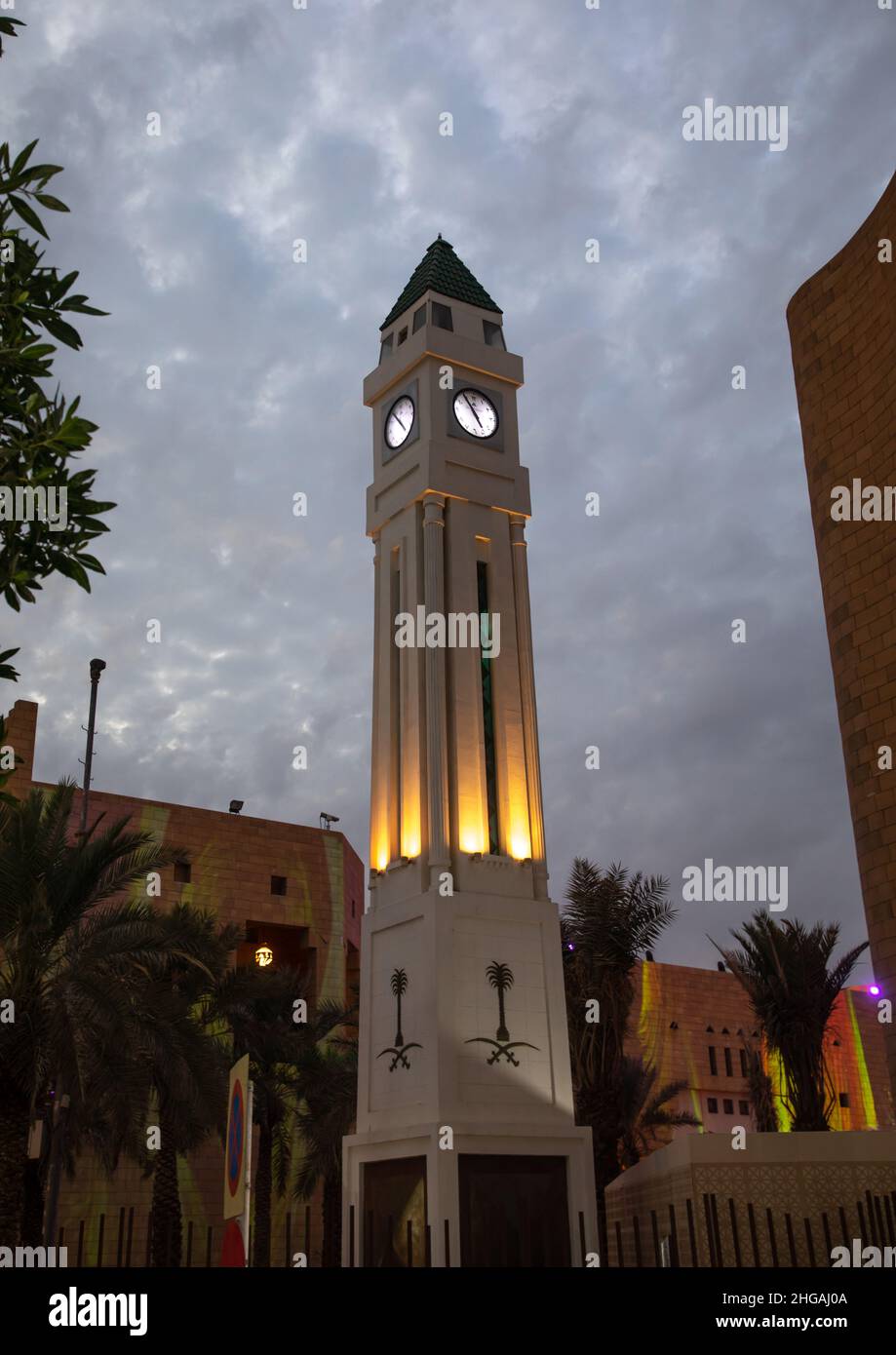 Clock tower, Riyadh Province, Riyadh, Saudi Arabia Stock Photo