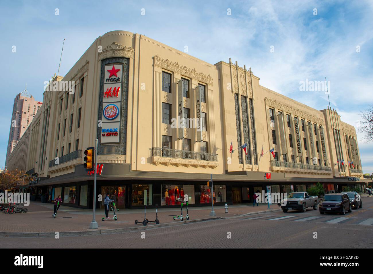 Historic commercial buildings on 12 Alamo Plaza in San Antonio, Texas