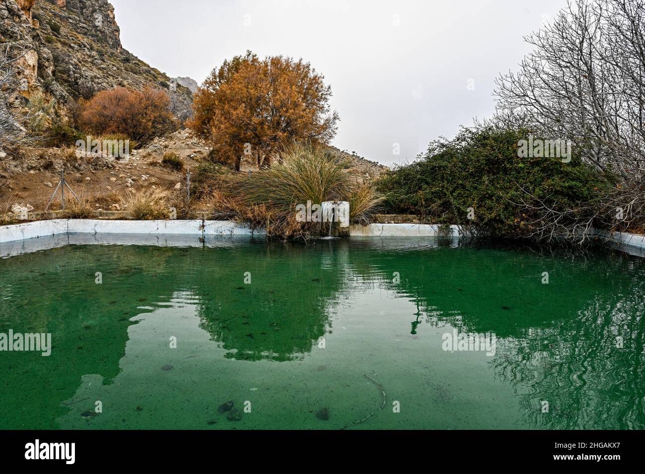 Pool or pond of water for irrigation in Granada, Andalusia Stock Photo