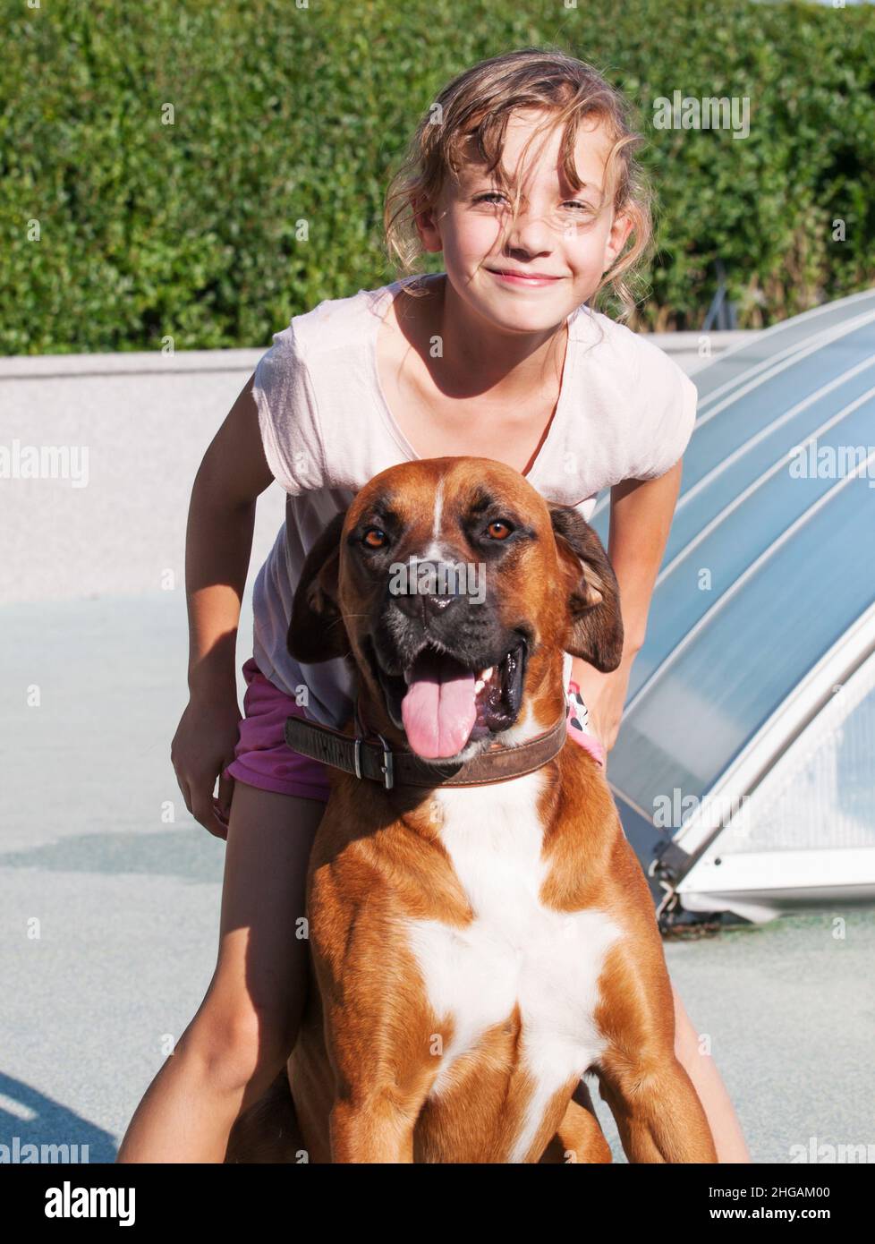 Happy girl with her dog Stock Photo