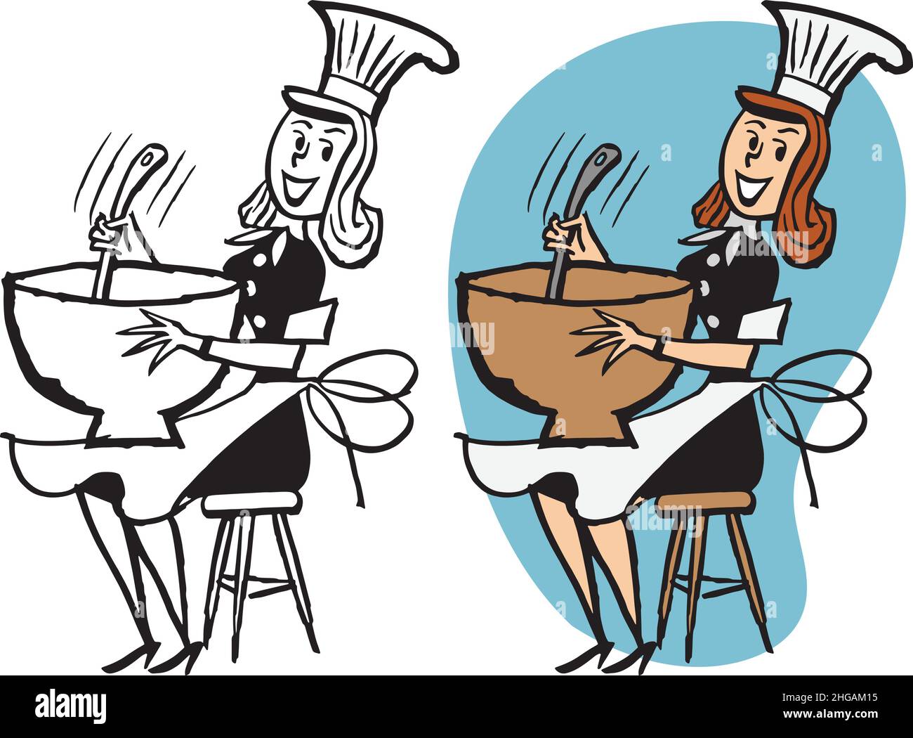 https://c8.alamy.com/comp/2HGAM15/a-vintage-retro-cartoon-of-a-female-chef-mixing-food-in-a-large-bowl-2HGAM15.jpg