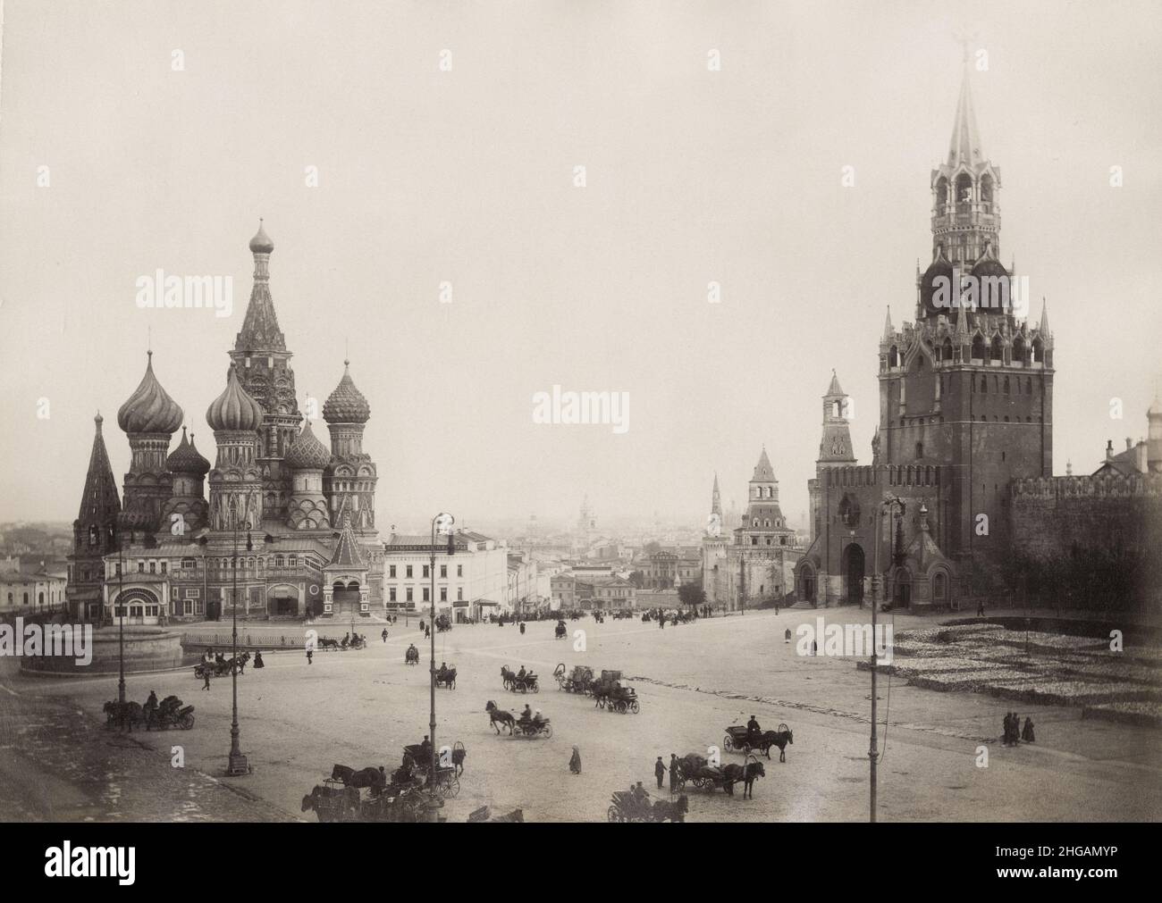 Vintage 19th century photograph - St Basil's Orthodox Cathedral, Red Square, Moscow, Russia Stock Photo