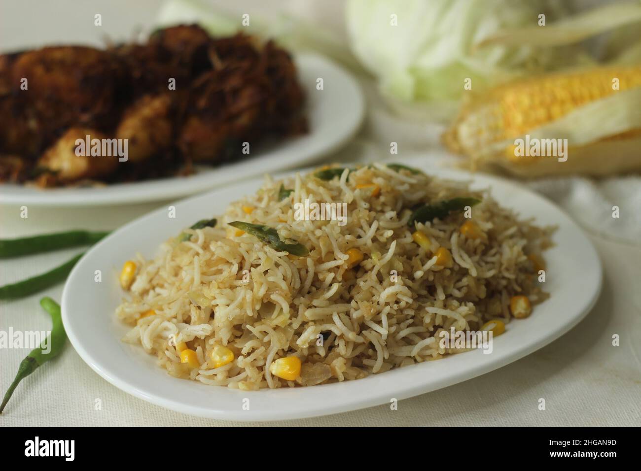 Cabbage corn fried rice. A tasty rice dish with sauteed cabbage and