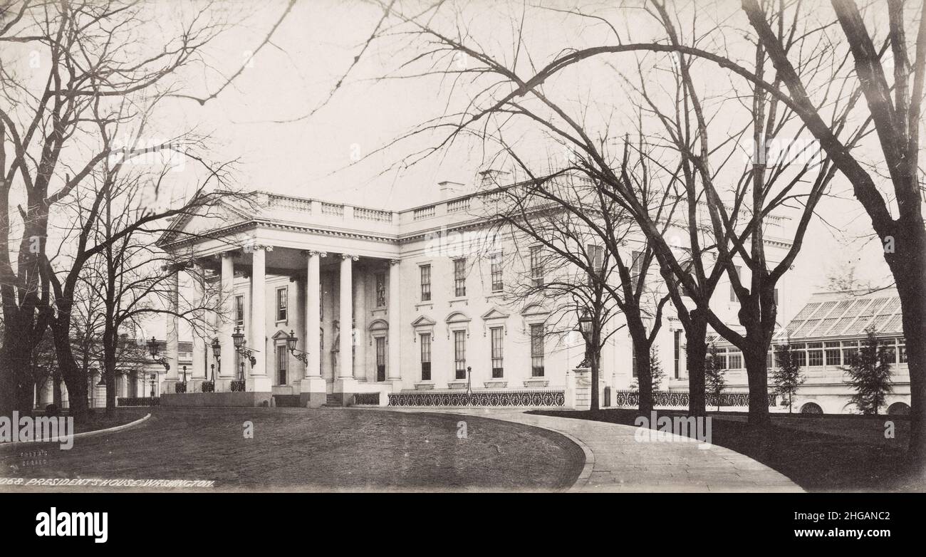 Vintage 19th century photograph - Facade of the White House, Washigton DC, USA Facade of the White House, Washigton DC, USA Stock Photo