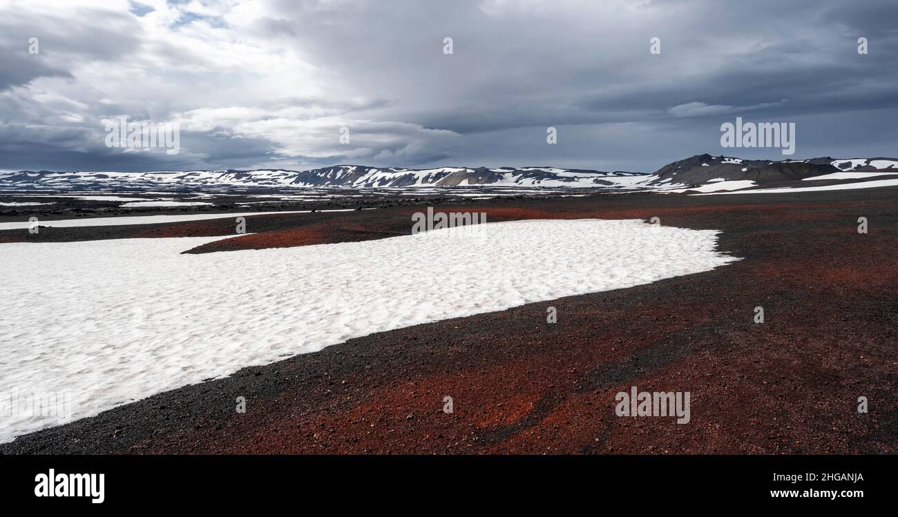 Askja volcano crater, snow-covered volcanic landscape, Iceland Stock Photo