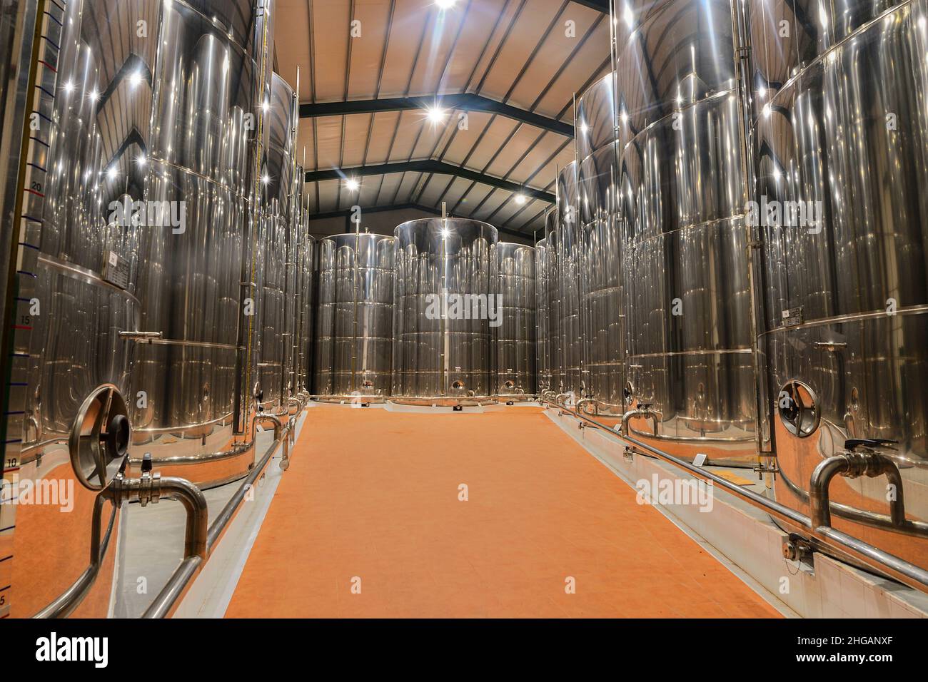 Stainless steel tanks for olive oil Stock Photo Alamy