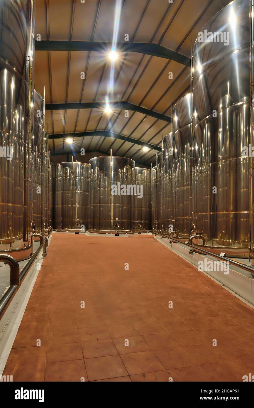 Stainless steel tanks for olive oil Stock Photo Alamy