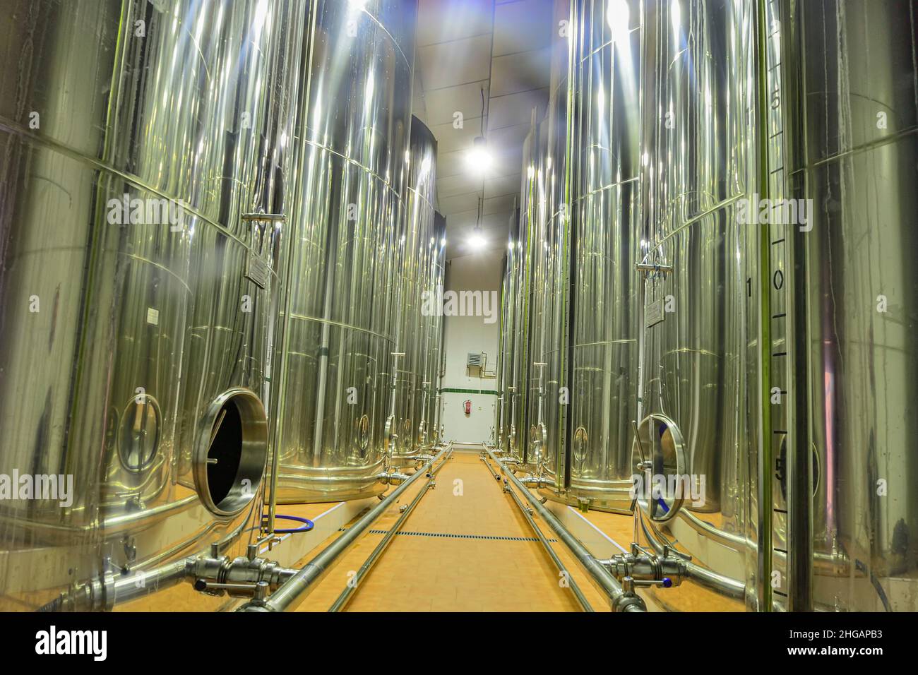 Stainless steel tanks for olive oil Stock Photo Alamy
