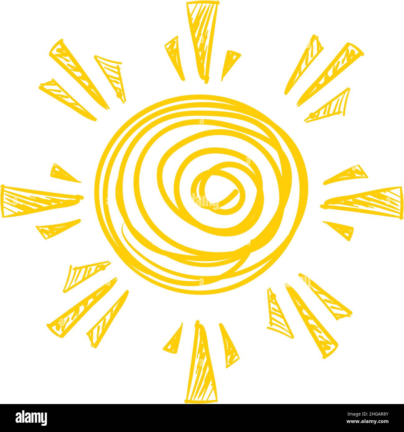 Cute sun in child style. Yellow pencil drawing Stock Vector Image & Art