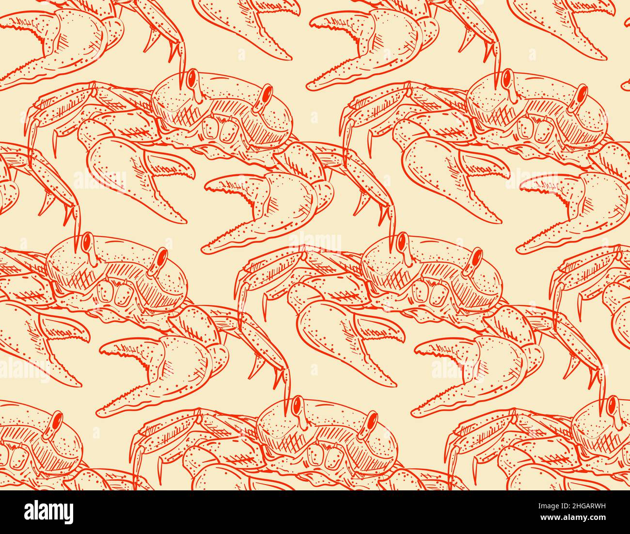 Crab pattern seamless hand drawing sketch. linear sea cancer background ...