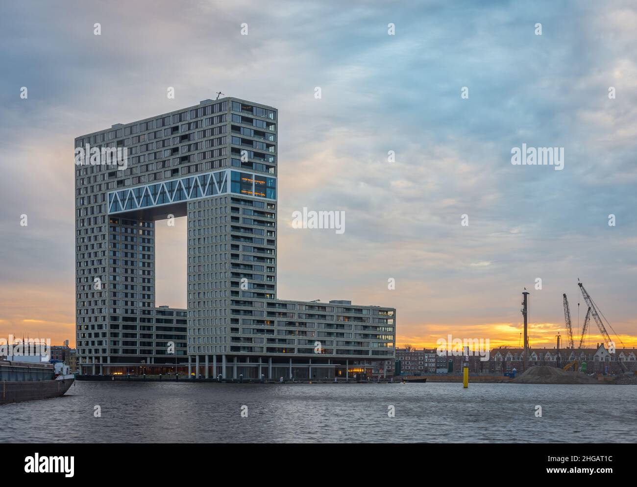 Amsterdam, North Holland, The Netherlands, 01.01.2022, Iconic residential tower known locally as Pontsteiger in Houthaven neighbourhood of Amsterdam Stock Photo